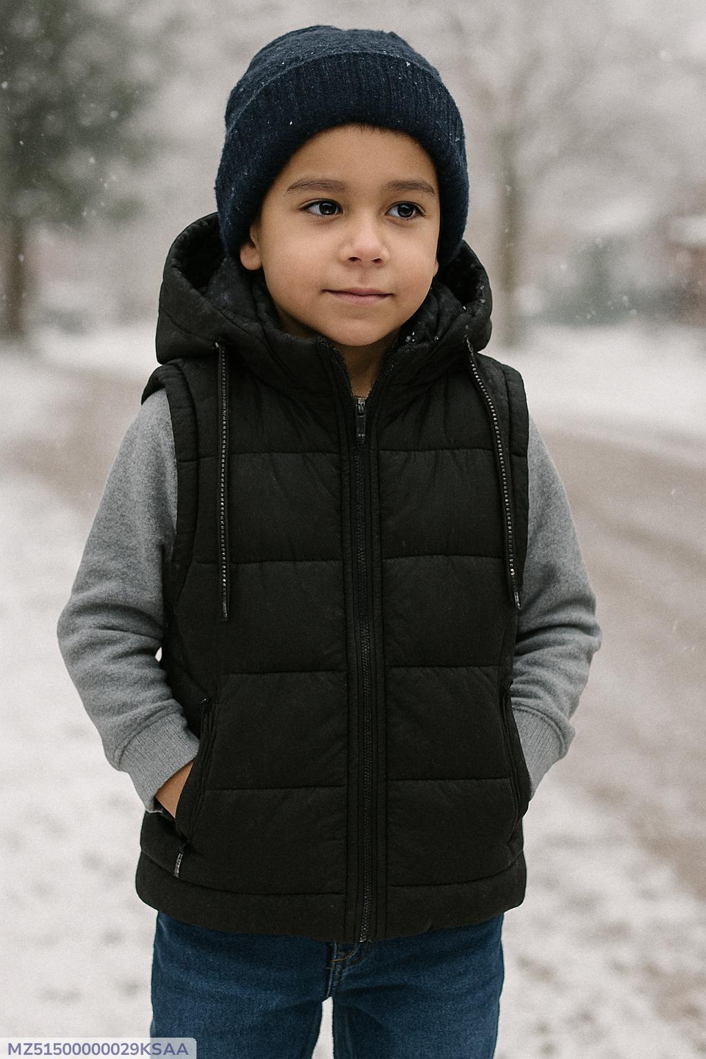 Unisex Kids Black Blended Printed Bomber Jacket – Stylish Winter Wear for Boys & Girls | China Market Rawalpindi