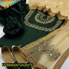 3 Pcs Women’s Unstitched Fancy Katan Silk Embroidered Suit – Festive Wear with Organza Dupatta (All Season)