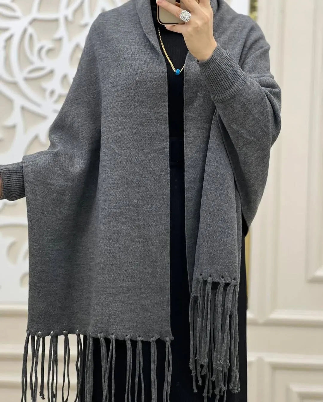 Women's Grey Fleece Plain Poncho Cape Shawl – Elegant Winter Wrap | China Market Rawalpindi