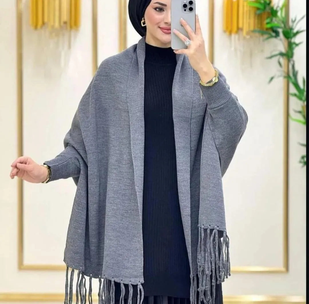 Women's Grey Fleece Plain Poncho Cape Shawl – Elegant Winter Wrap | China Market Rawalpindi