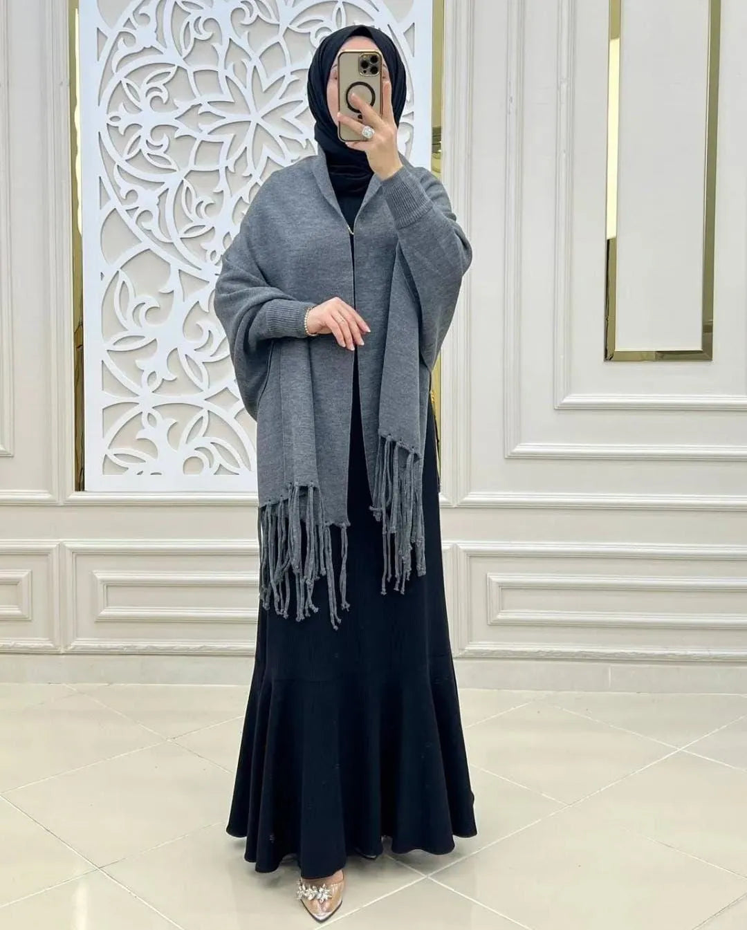 Women's Grey Fleece Plain Poncho Cape Shawl – Elegant Winter Wrap | China Market Rawalpindi