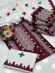 3 Pcs Women's Unstitched Cotton Embroidered Suit