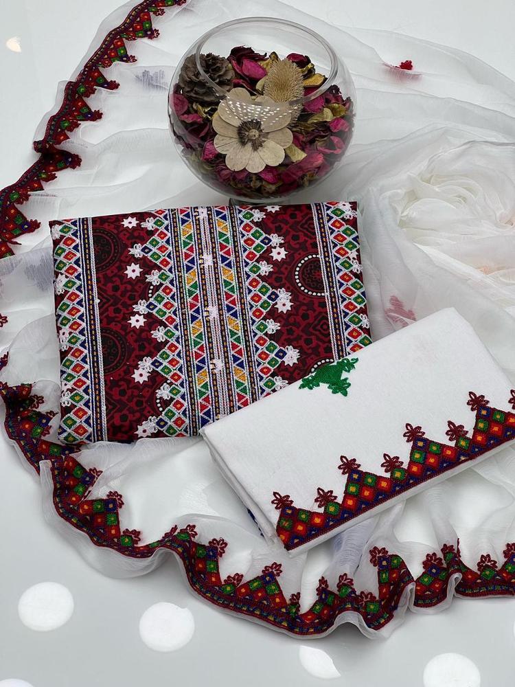 3 Pcs Women's Unstitched Cotton Embroidered Suit