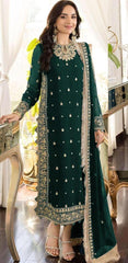 3 Pcs Women’s Stitched Crinkle Chiffon Embroidered Suit – Green | Elegant Formal Wear