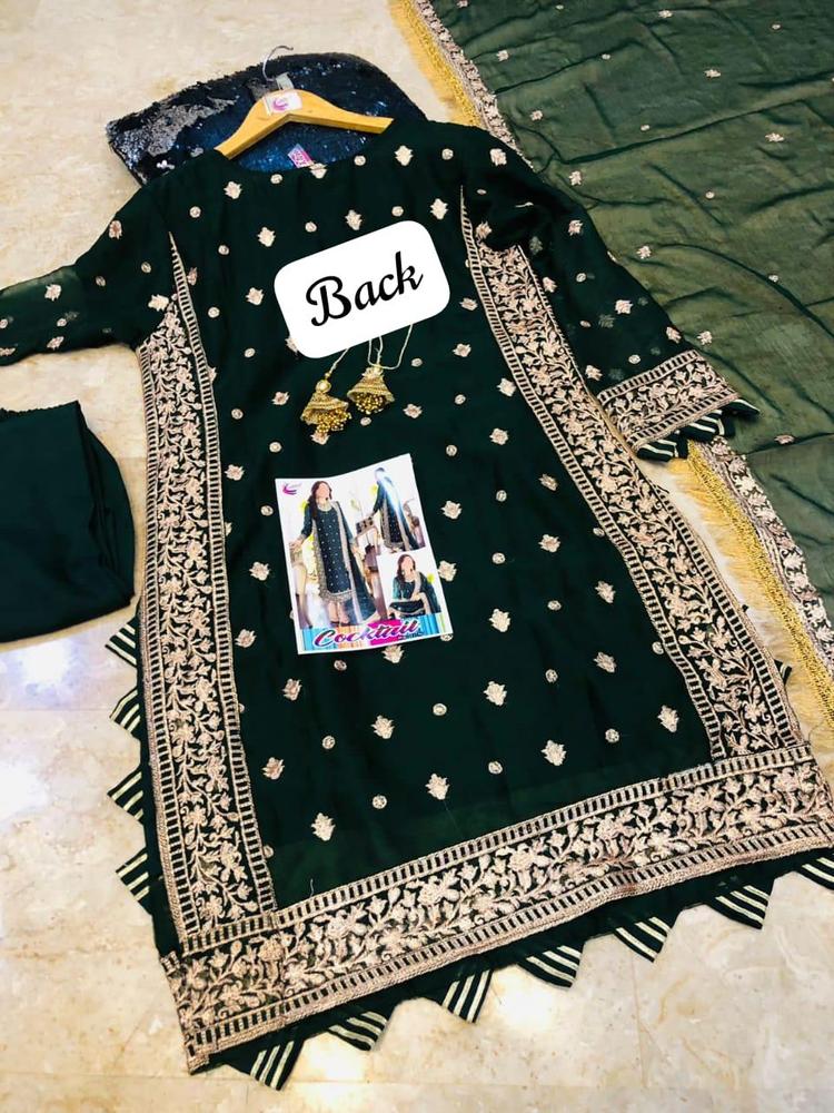 3 Pcs Women’s Stitched Crinkle Chiffon Embroidered Suit – Green | Elegant Formal Wear