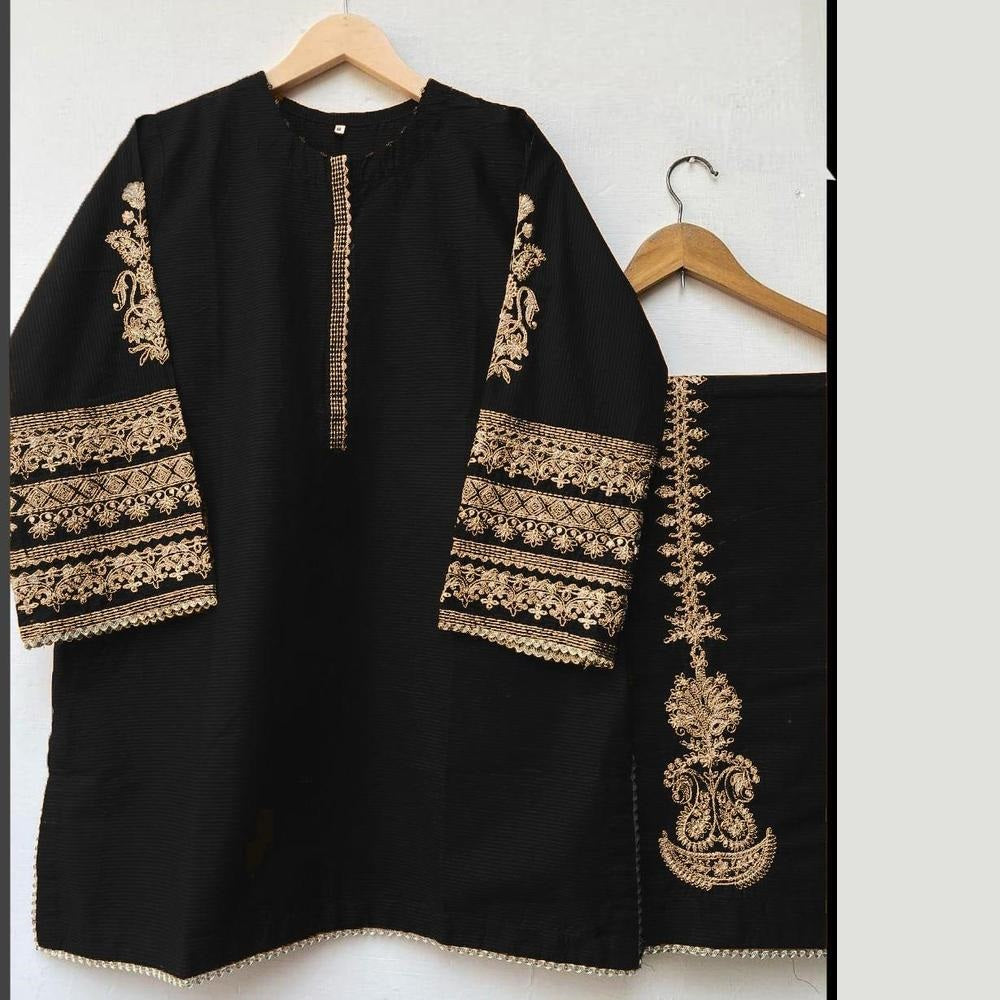 2 Pcs Women’s Stitched Katan Silk Tilla Embroidered Suit – Elegant Traditional Wear