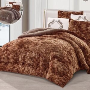 Heavy Winter Quilts, Chanasya Fuzzy Faux Fur Duvet Cover Set – King Size 3-Piece | Soft Fluffy Velvet Plush Bedding Set with Pillow Shams | Cozy Shaggy Comforter Cover – Wolf Chocolate Brown