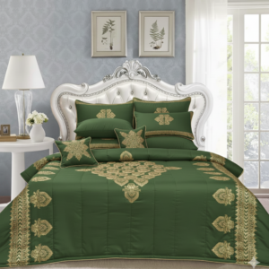 8 Pcs Bridal Bed Sheet Comforter Set Cotton Sateen Block Printed – Green