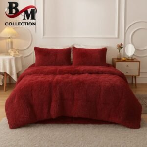 Mehroon Shaggy Luxury Quilt 4pcs set King Size 220x240