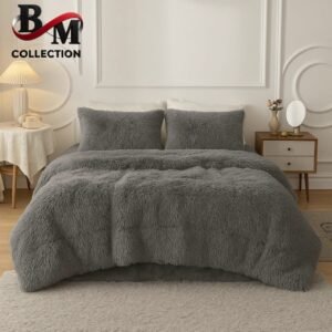 Gray Shaggy Luxury Quilt 4pcs set King Size 220x240