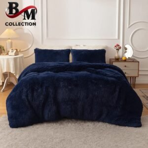 Blue Shaggy Luxury Quilt 4pcs set King Size 220x240