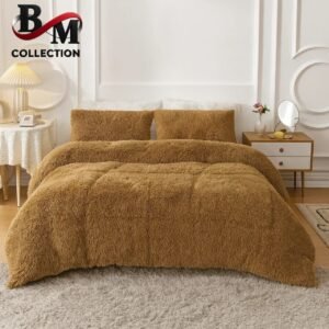 Camel Shaggy Luxury Quilt 4pcs set King Size 220x240