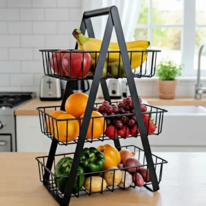 Stylish Black Stainless Steel Fruit Basket - 1 Piece
