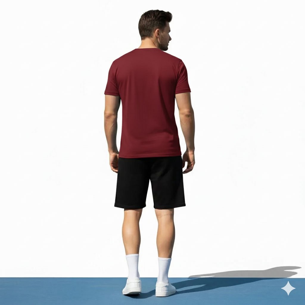 2 Pcs Men's Dark Red Color Polyester Printed T-Shirt & Shorts Tracksuit - Image 3