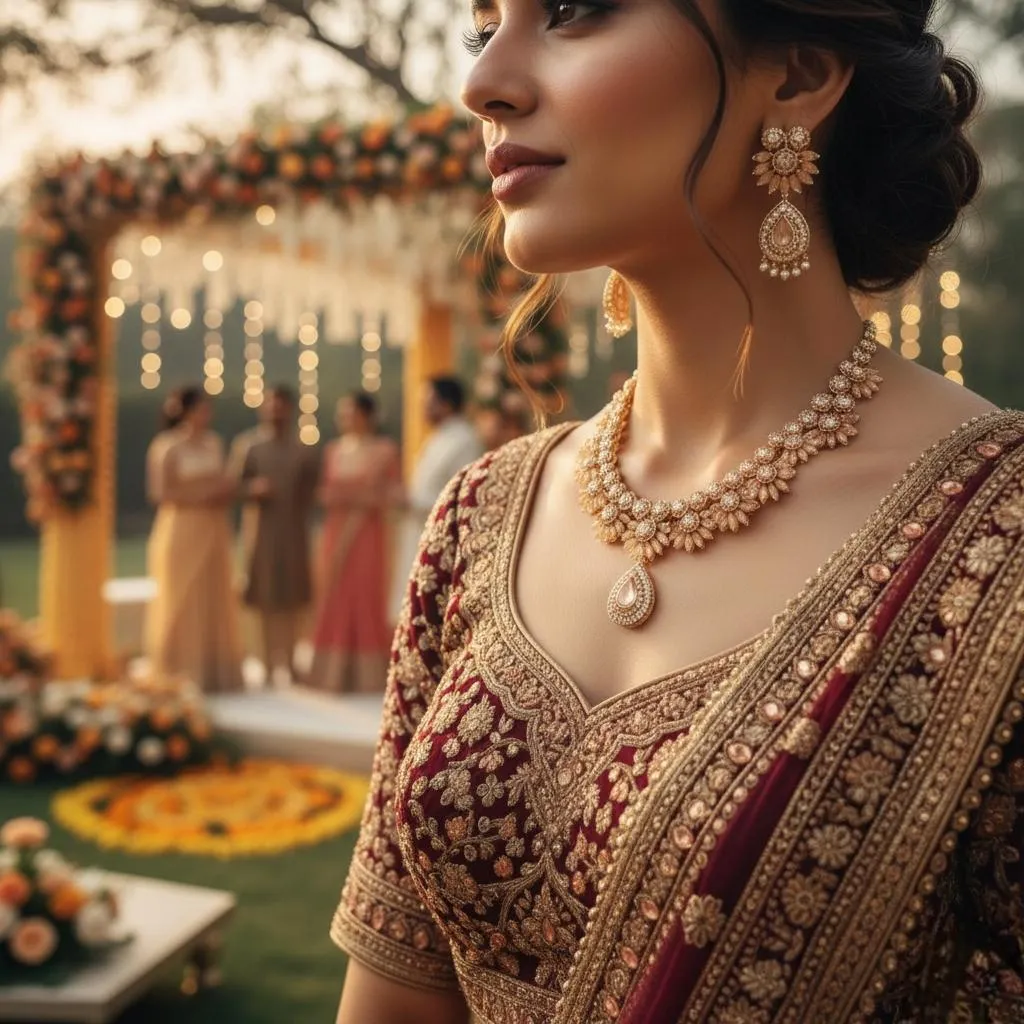 Golden Crystal Bridal Necklace Set Wedding Party Wear