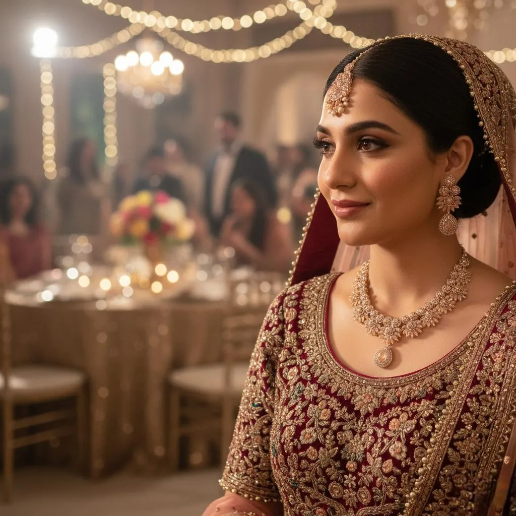 Golden Crystal Bridal Necklace Set Wedding Party Wear - Image 3