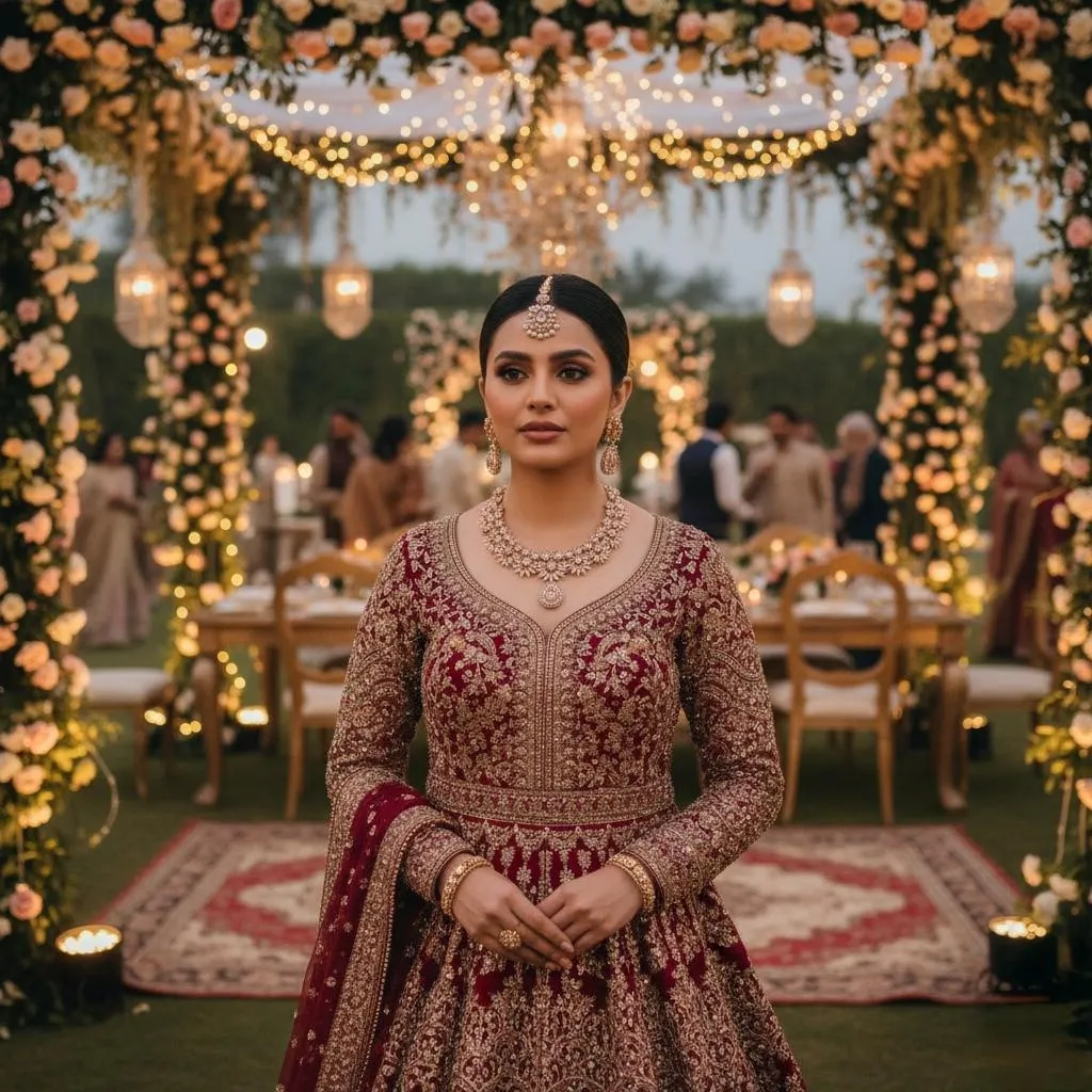 Golden Crystal Bridal Necklace Set Wedding Party Wear - Image 4