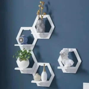 White Hexagon Wall Shelves Set Modern Floating Decor