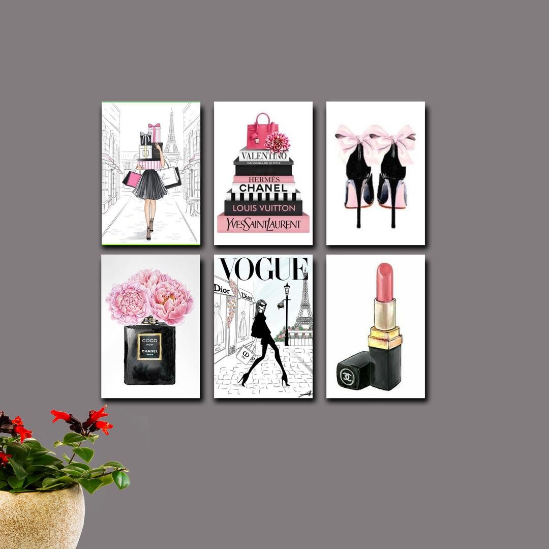 Set of 6 Girls Makeup Wall Frames 8x11 Wood Decor - Image 3