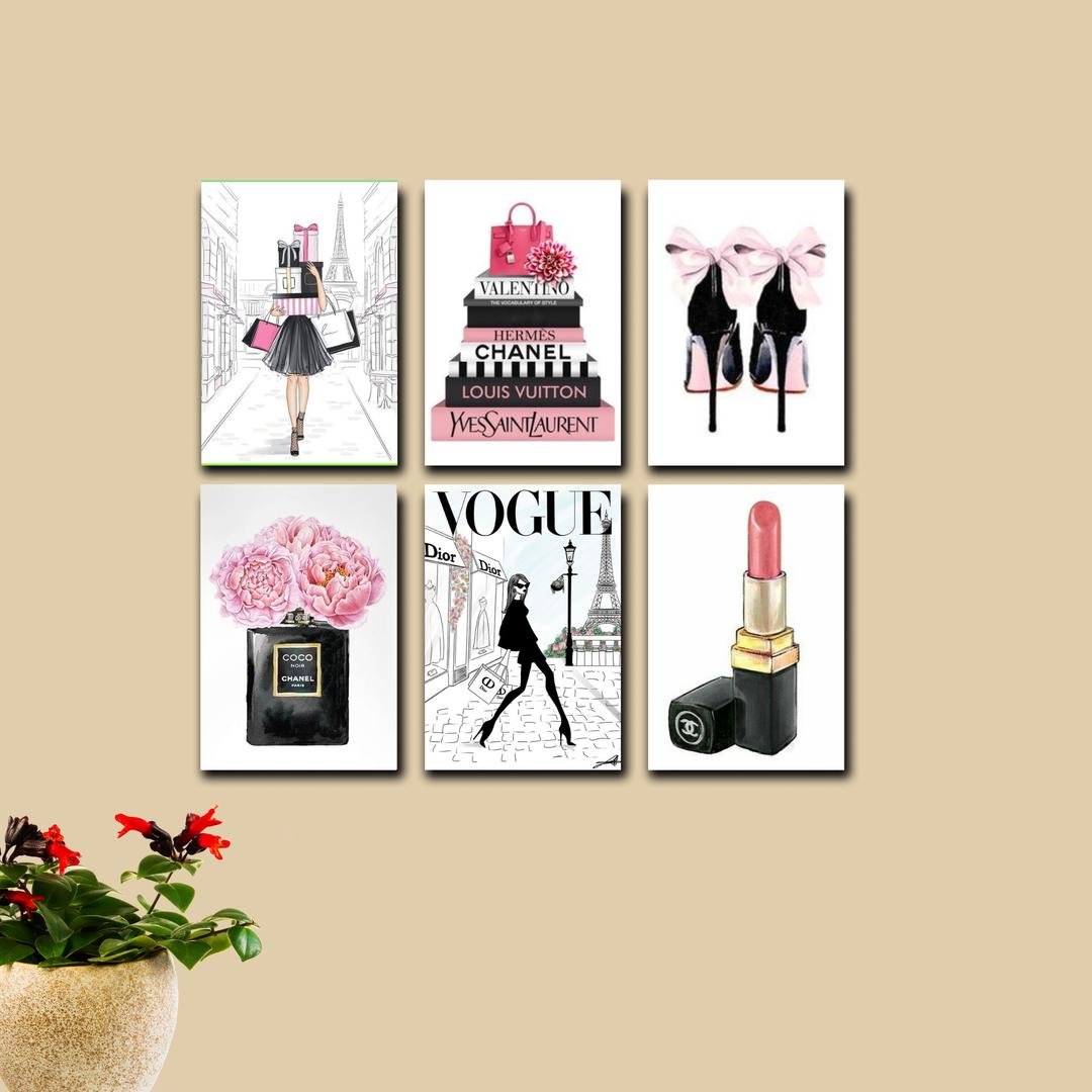 Set of 6 Girls Makeup Wall Frames 8x11 Wood Decor - Image 4