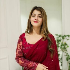 3 Pcs Women’s Chiffon Sequins Embroidered Stitched Saree