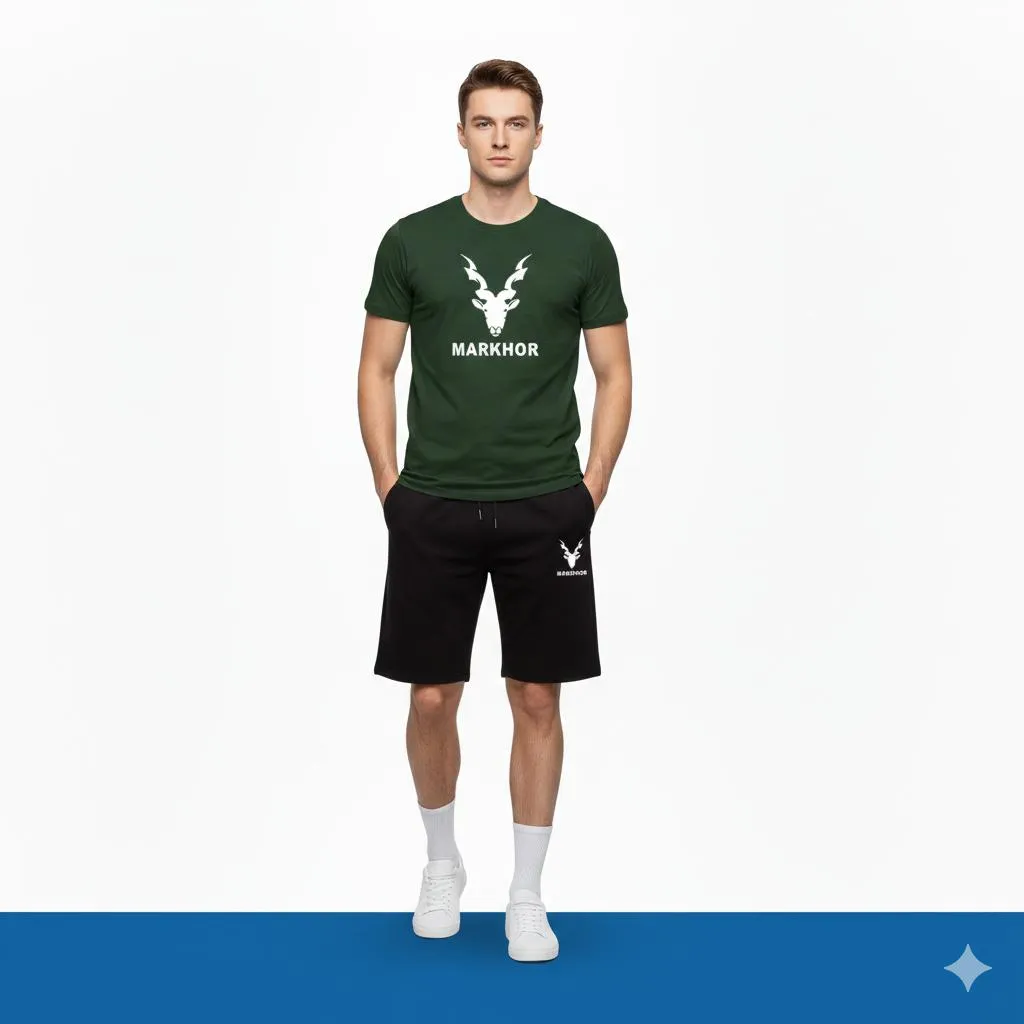 2 Pcs Men's Green Color Polyester Printed T-Shirt & Shorts Tracksuit - Image 2