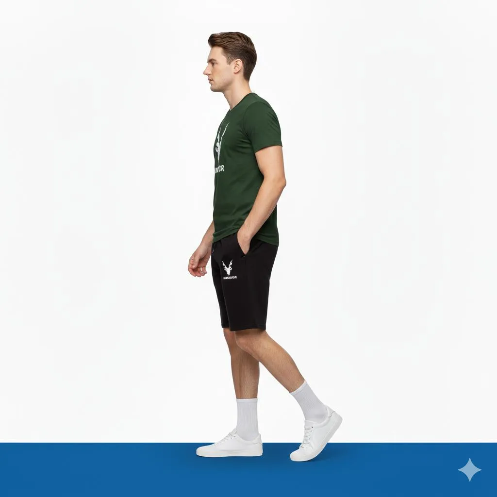 2 Pcs Men's Green Color Polyester Printed T-Shirt & Shorts Tracksuit - Image 3