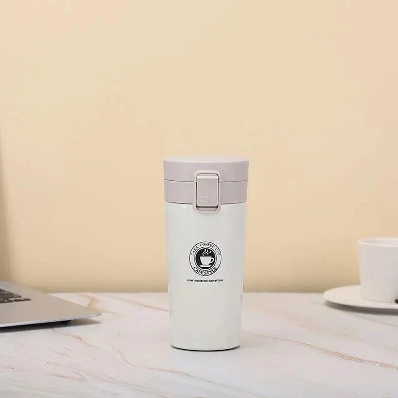 White Stainless Steel Travel Coffee Mug 300ml - Image 4