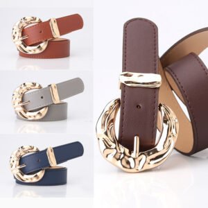 Women's Fashion Belt with Gold Metal Buckle Brown Grey Blue