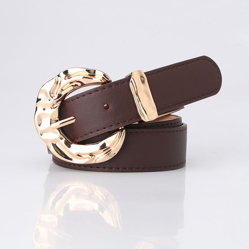 Women's Fashion Belt with Gold Metal Buckle Brown Grey Blue - Image 5