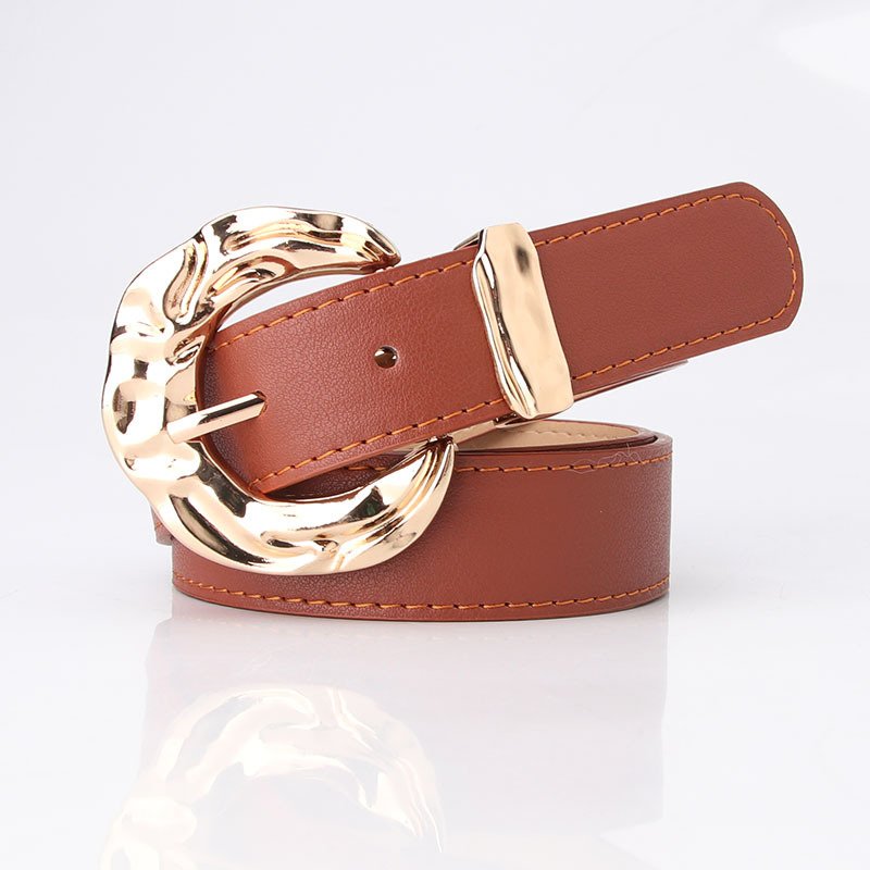 Women's Fashion Belt with Gold Metal Buckle Brown Grey Blue - Image 4