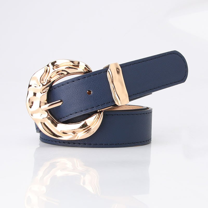 Women's Fashion Belt with Gold Metal Buckle Brown Grey Blue - Image 13