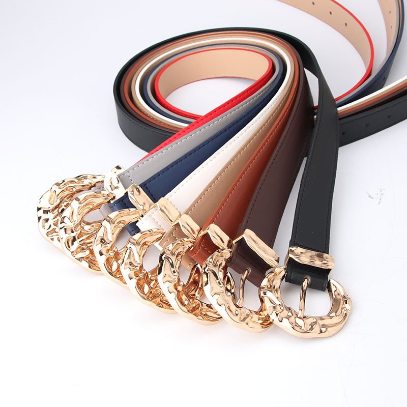 Women's Fashion Belt with Gold Metal Buckle Brown Grey Blue - Image 3