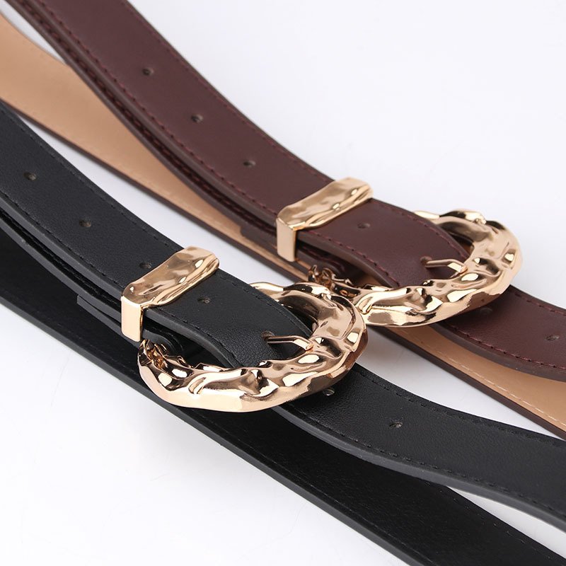 Women's Fashion Belt with Gold Metal Buckle Brown Grey Blue - Image 14