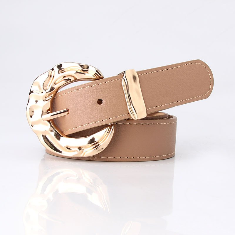 Women's Fashion Belt with Gold Metal Buckle Brown Grey Blue - Image 9