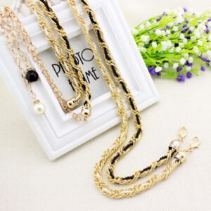 Women Pearl Waist Chain Black Gold Fashion Belt