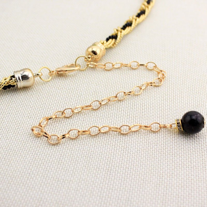 Women Pearl Waist Chain Black Gold Fashion Belt - Image 4