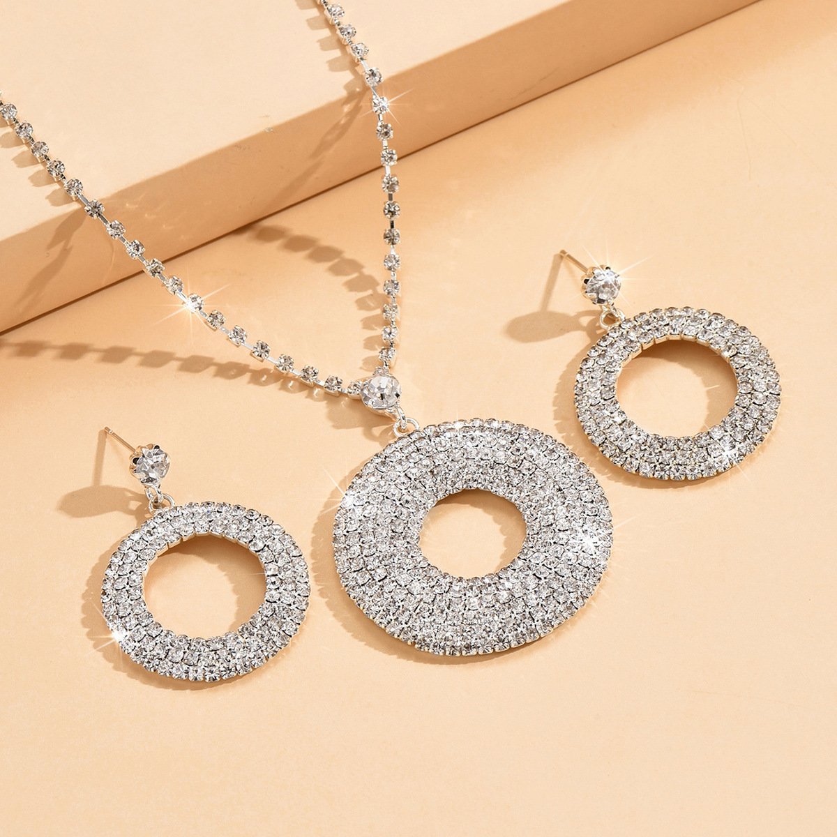Silver Diamond Earrings Ring Necklace High Quality Set for Women - Image 5