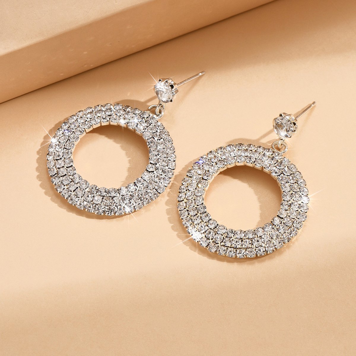 Silver Diamond Earrings Ring Necklace High Quality Set for Women - Image 4