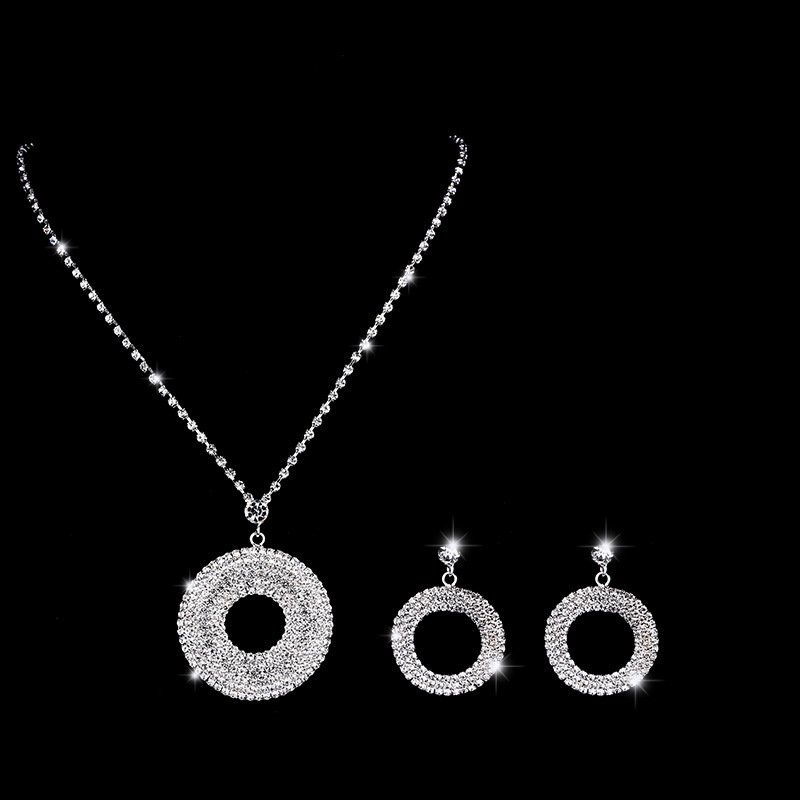 Silver Diamond Earrings Ring Necklace High Quality Set for Women - Image 7