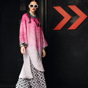 2 Pcs Women's Stitched Swiss Lawn Printed Shirt And Trouser(pink)