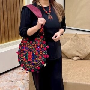 Handcrafted Balochi Embroidered Hobo Shoulder Bag with Mirror Work and Tassels