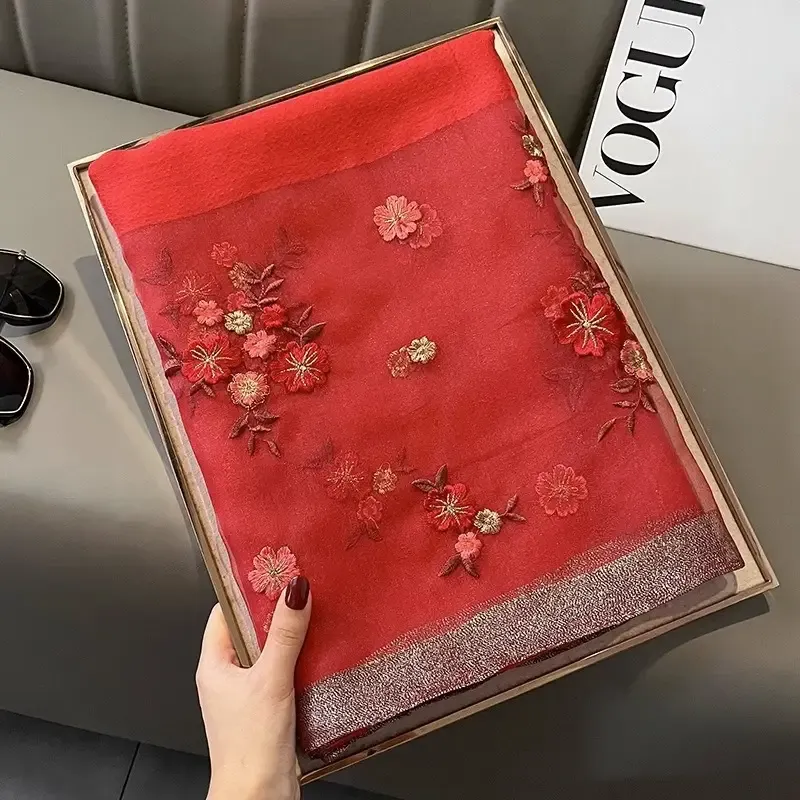 Red Silk Scarf for Women Korean Style Warm Winter Wear Premium Quality - Image 9