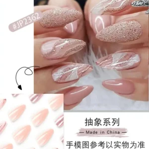 Glitter Nail Art Set of 10 Pink & Nude Fake Nails Premium Quality