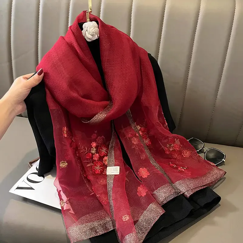 Red Silk Scarf for Women Korean Style Warm Winter Wear Premium Quality - Image 7